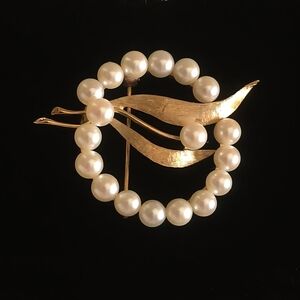 VTG Swan? Brooch EB Engel Bros 14K Cultured Pearl Circle Pin w/Box